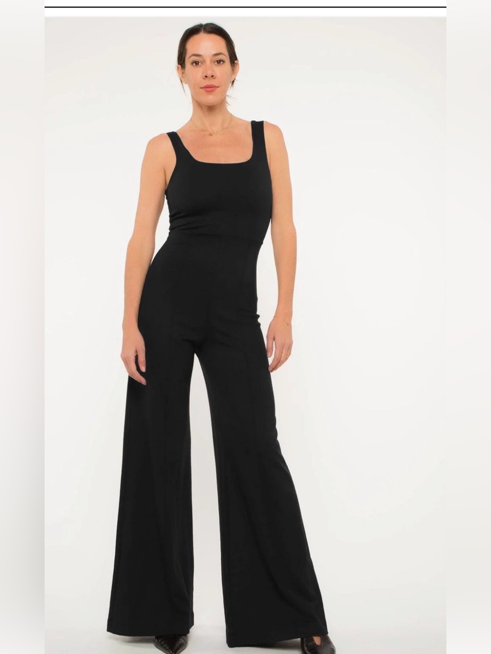 Sleeveless Black Wide-Leg Square-Neck Jumpsuit